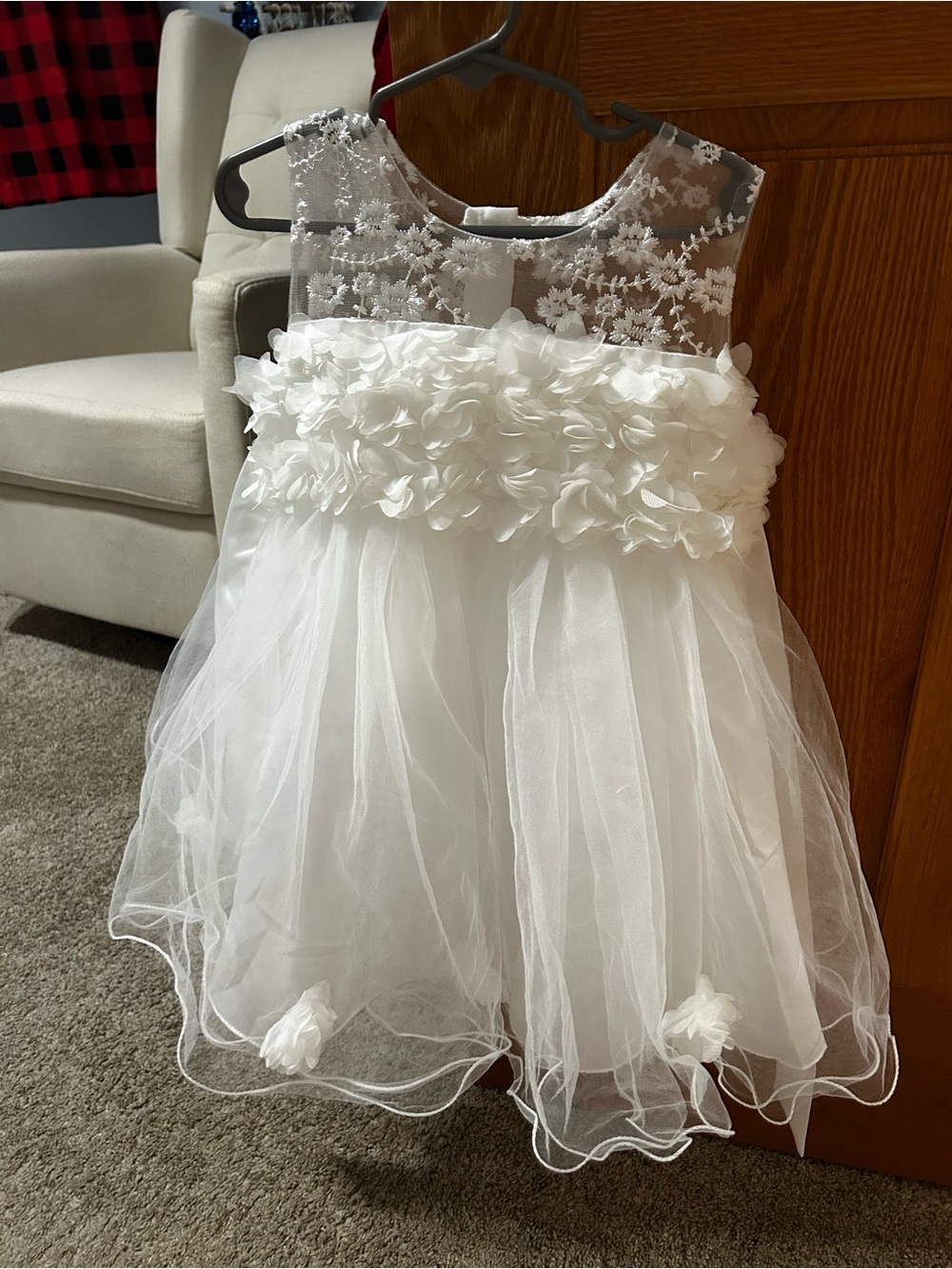 White Floral Tulle Girls' Dress - Elegant Party Dress or flower girl dress